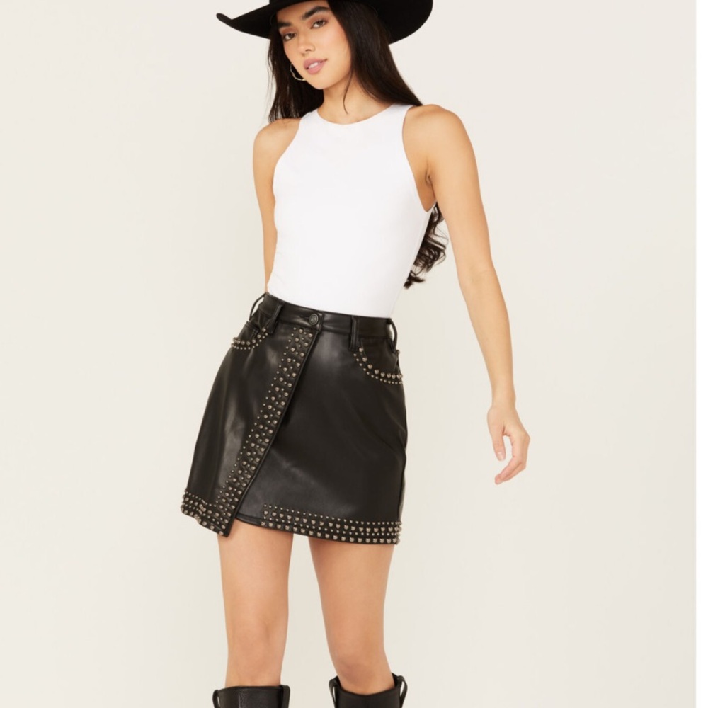 ROCK & ROLL DENIM WOMEN'S FAUX LEATHER STUDDED MINI SKIRT